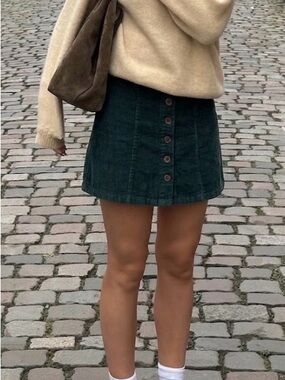 Forever 21 Dark Green Button-Front Corduroy Mini Skirt